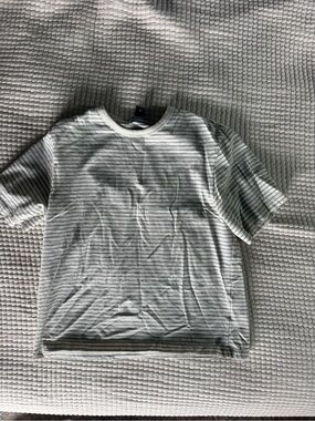 H&M Short Sleeve Striped Crewneck Tee - White and Light Gray